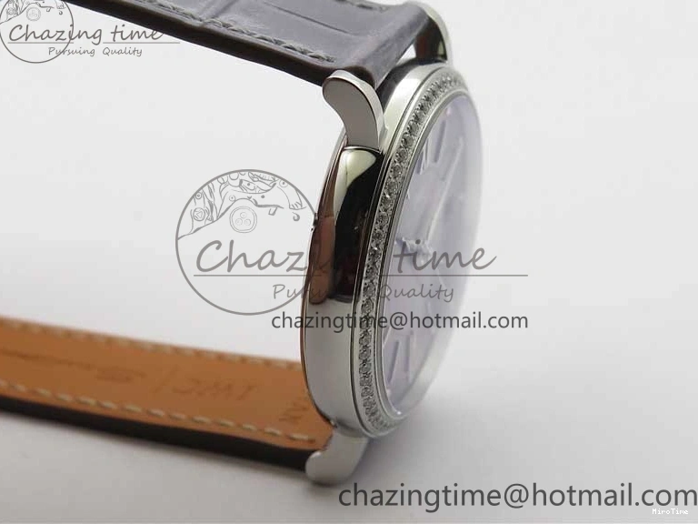 MIROTIME 0227 Attractive Portofino 37mm SS V7F 1:1 Best Edition Gray Dial Diamonds Bezel on Gray Leather Strap A 7091